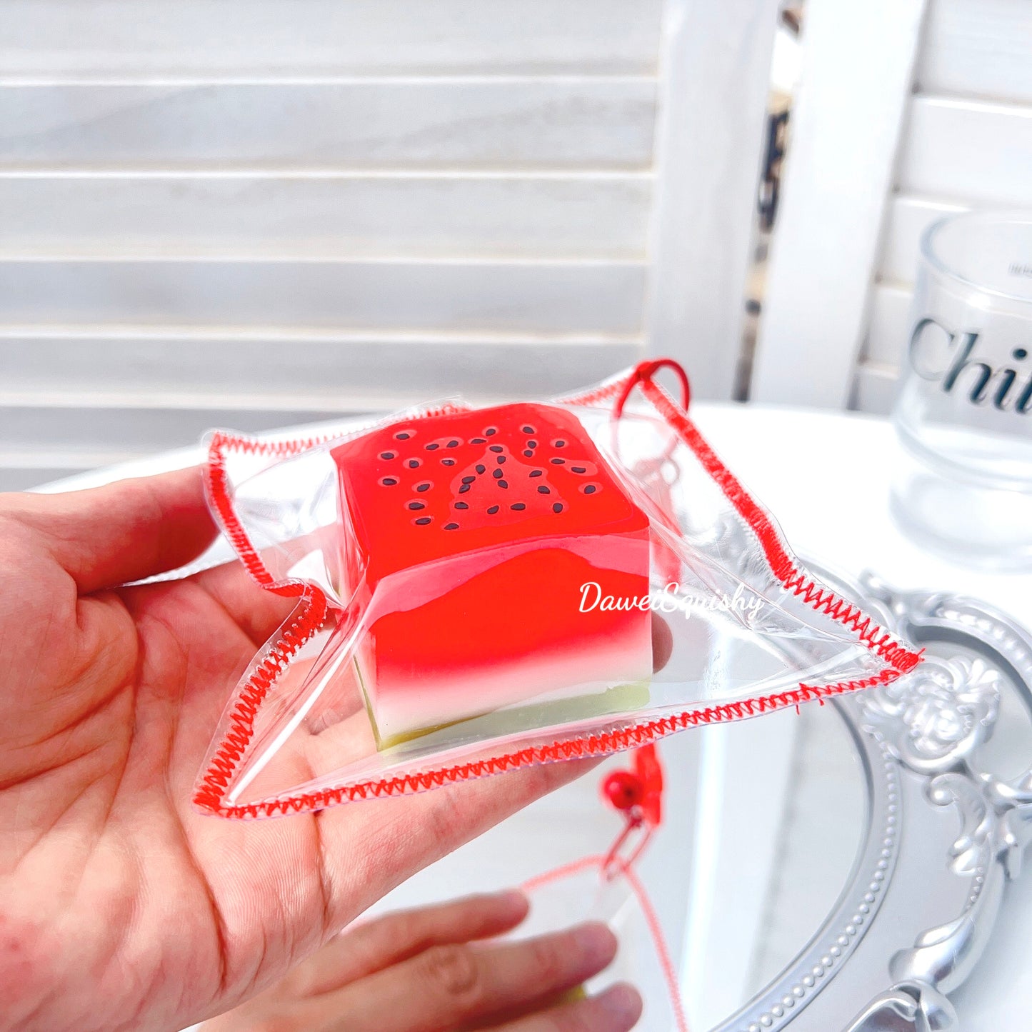 CLEAR WATERMELON CUBE SQUISHY TOY
