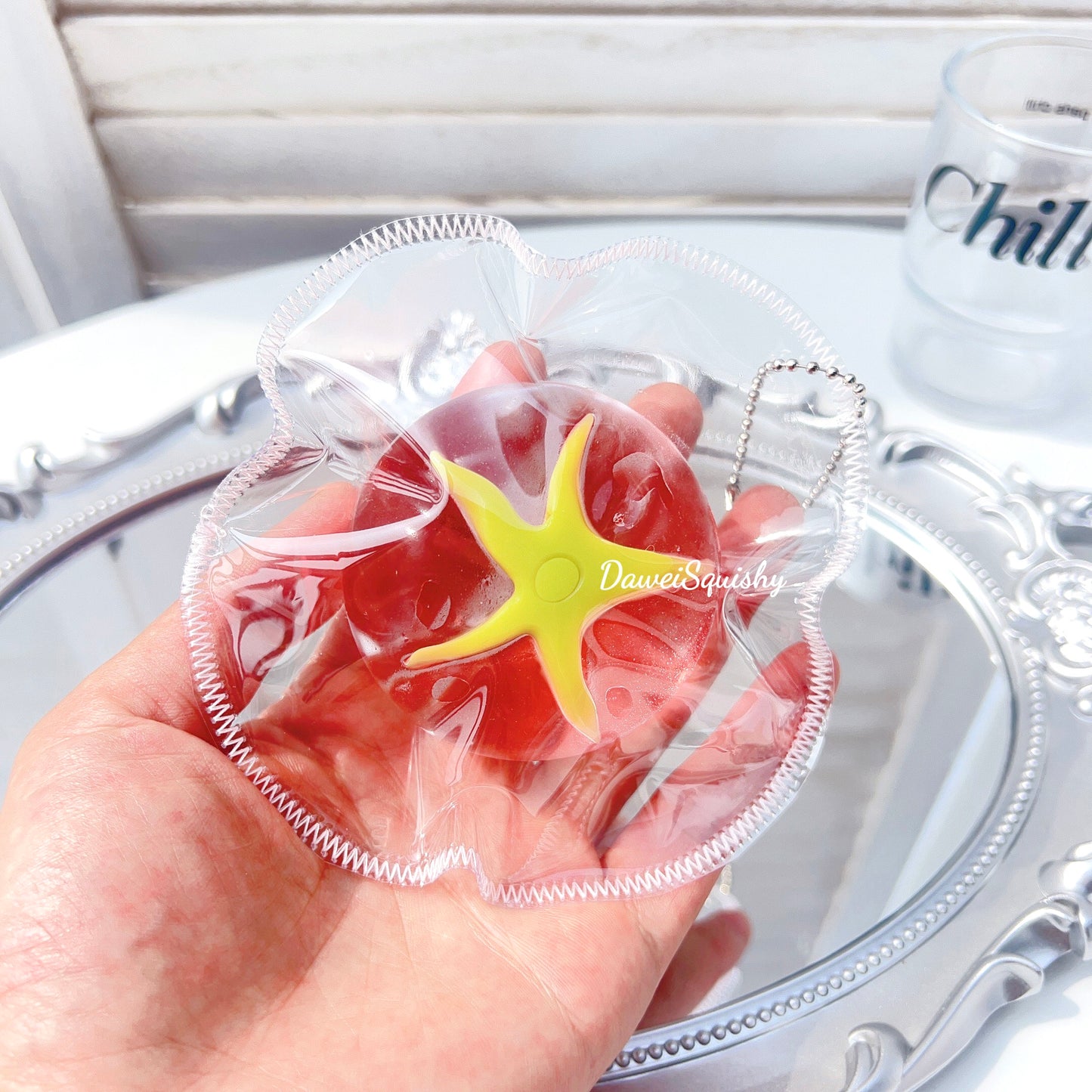 CLEAR PINK TOMATO TABA SQUISHY TOY