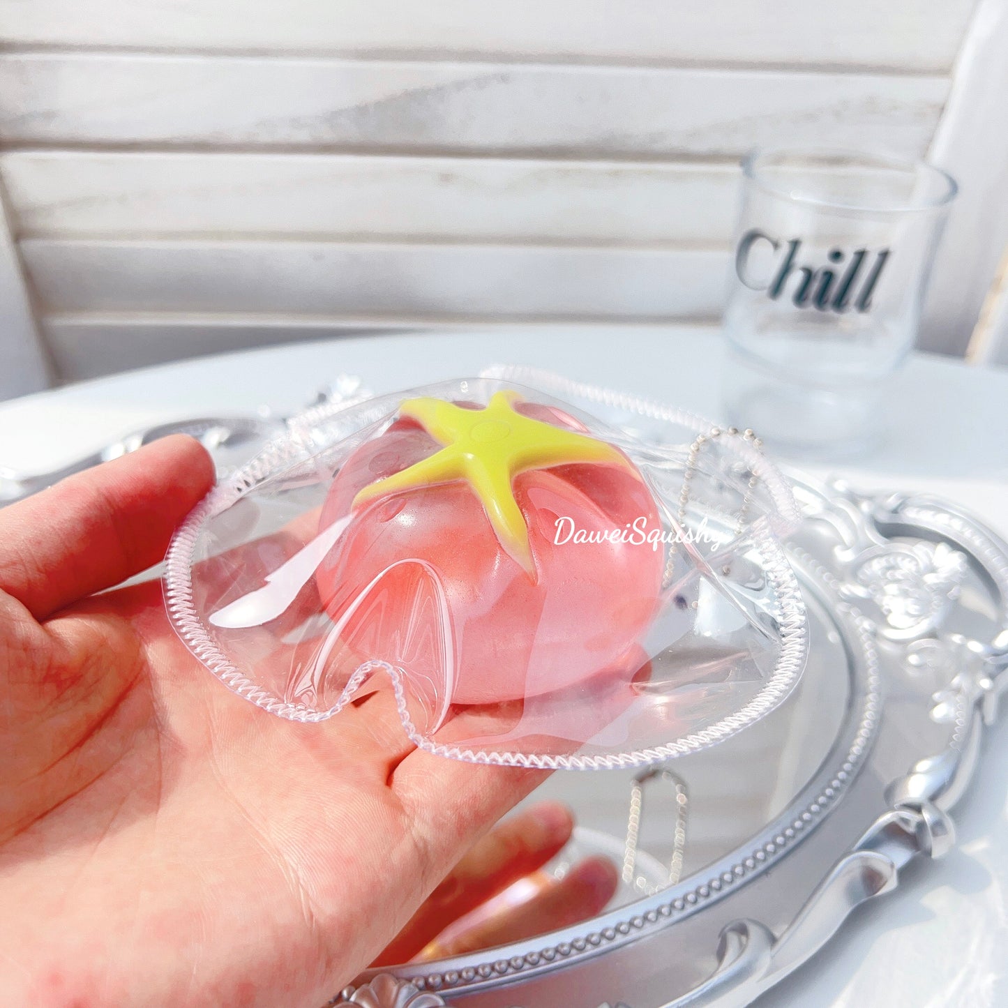 CLEAR PINK TOMATO TABA SQUISHY TOY